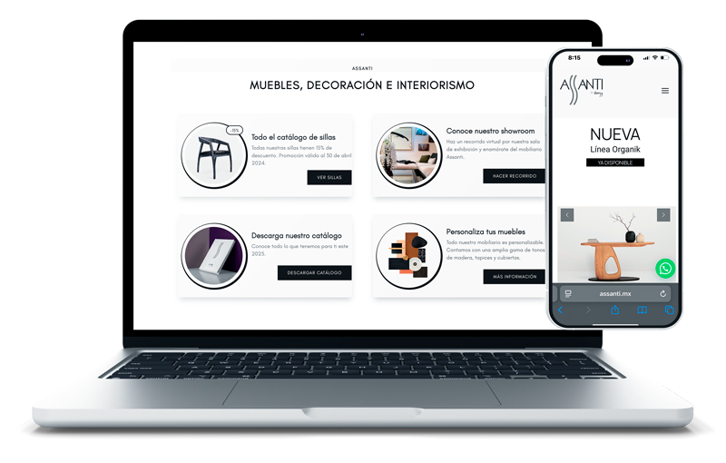 Screenshot del sitio web de la empresa Assanti
