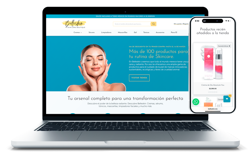 Screenshot del sitio web de la tienda Belleskin