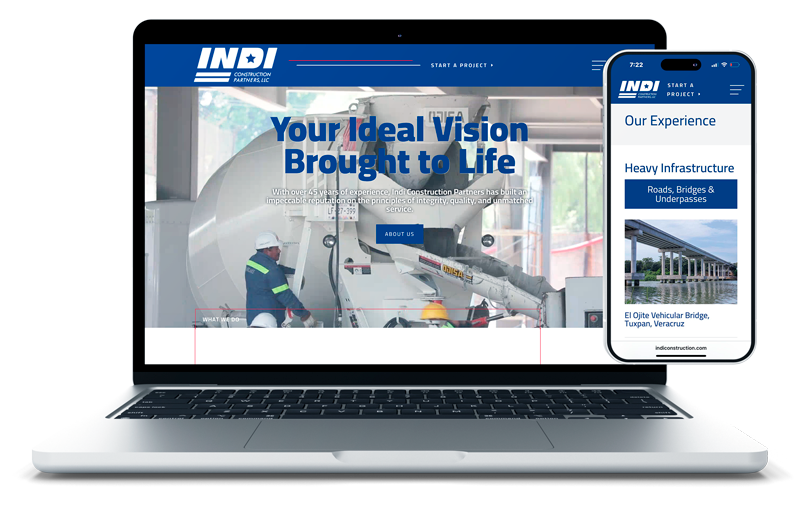 Screenshot del sitio web Indi Construction Partners LLC