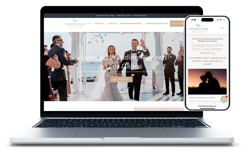 Screenshot del sitio web de la empresa Momentos Weddings and Events Los Cabos