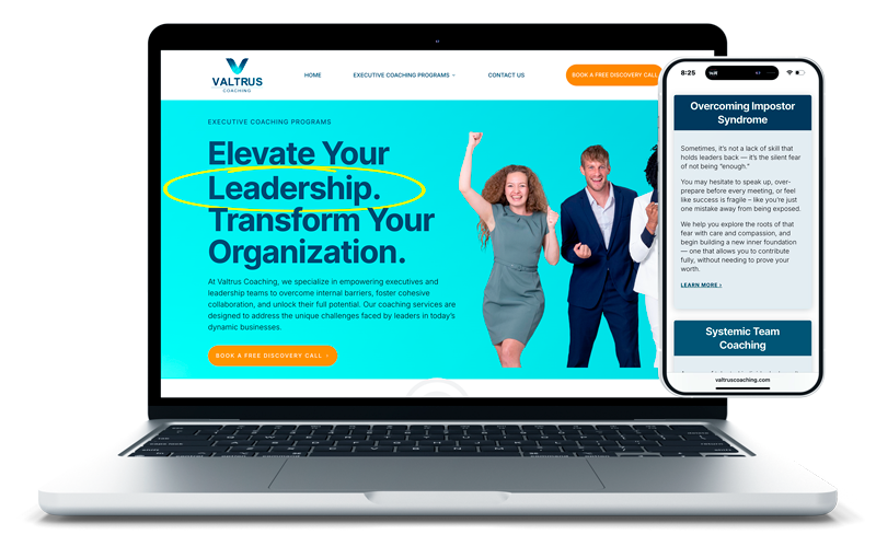 Screenshot del sitio web de Valtrus Coaching